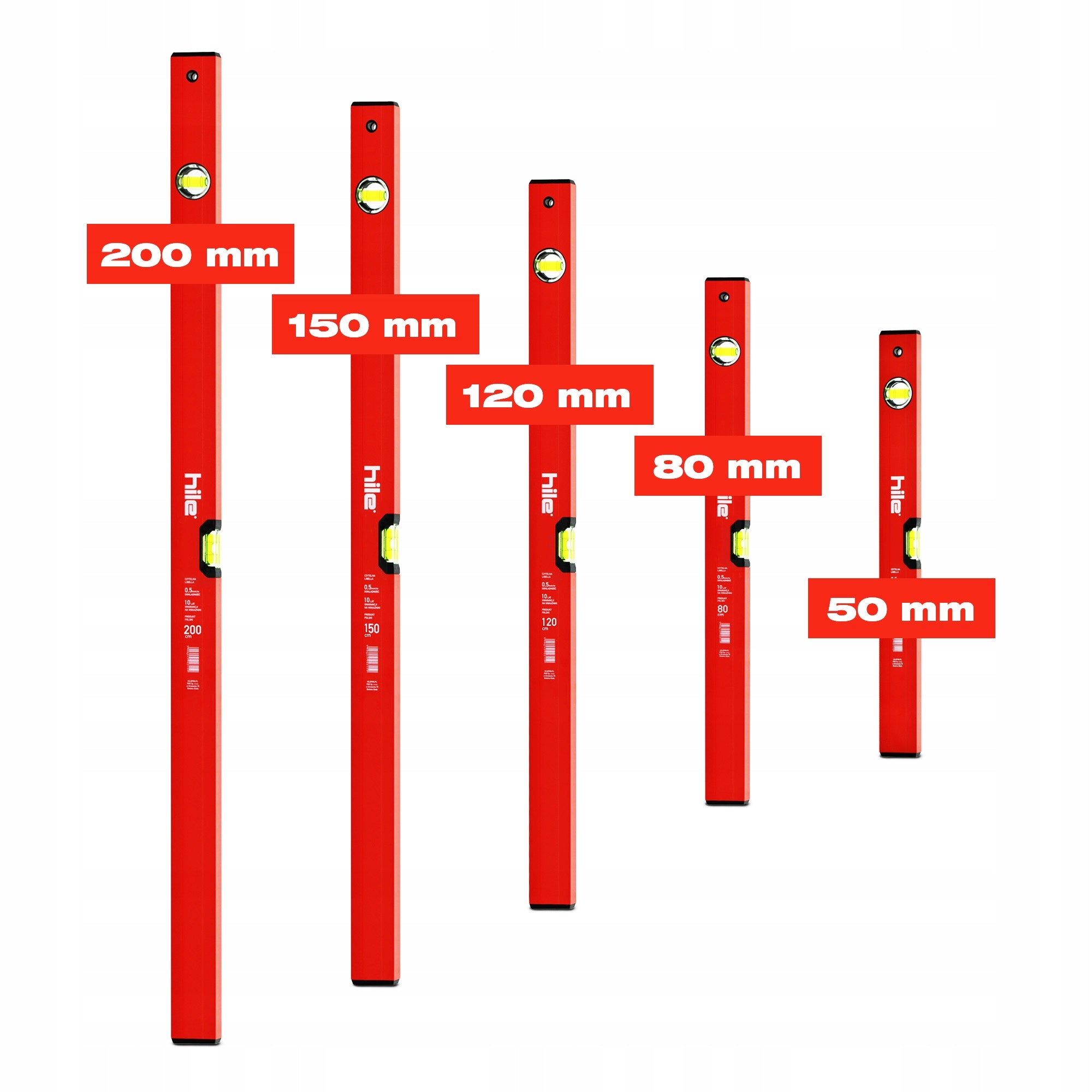 Set of levels HILE 50 80 120 150 200 cm PRO aluminum accurate durable Kind bubble level