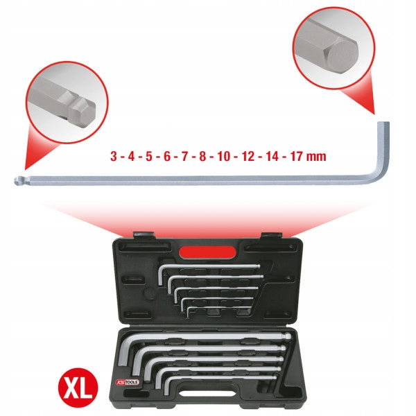 Set of long Allen wrenches with ball 3-17mm 10pcs KS TOOLS Brand KS Tools