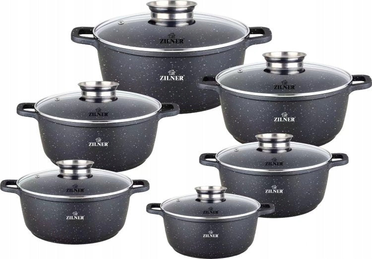 Set of marble pots ZILNER ZL-8526 12 el induction gas black Packaging status original