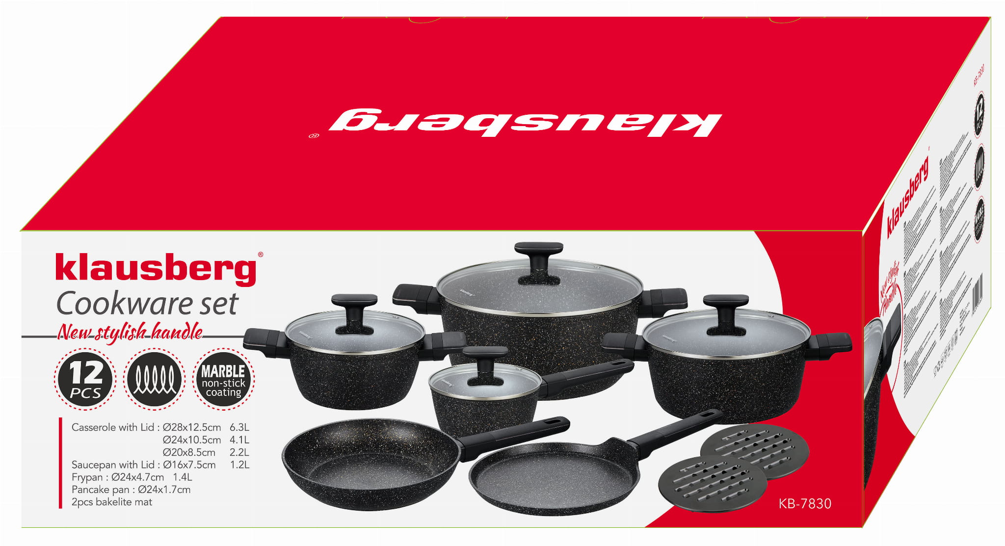 Set of marbled pots with non-stick coating 12-ele Induction GAS Color black