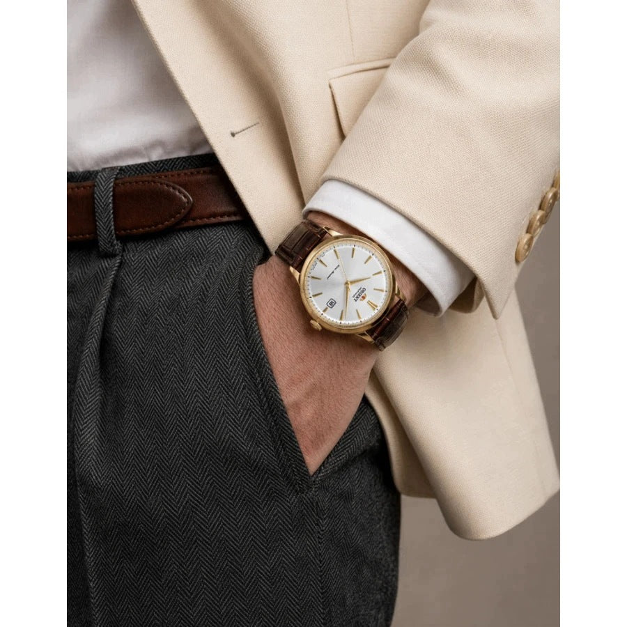 Set of men's watch Orient AUTOMATIC leather DATE STAMP elegant + BOX Packaging status original