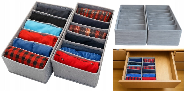 Set of organizers 2 pieces 6 compartments for underwear closet towels clothes