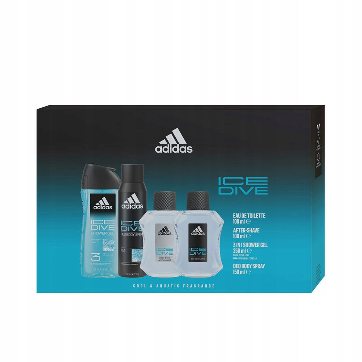 Set of perfumes for men Adidas ICE DIVE 4 parts for cia care Brand adidas