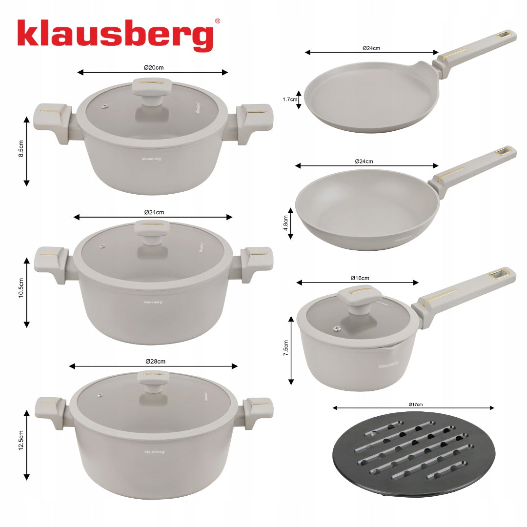 Set of pots 12 el. beige non-stick induction Gas KLAUSBERG KB-7967 Pan Packaging status original