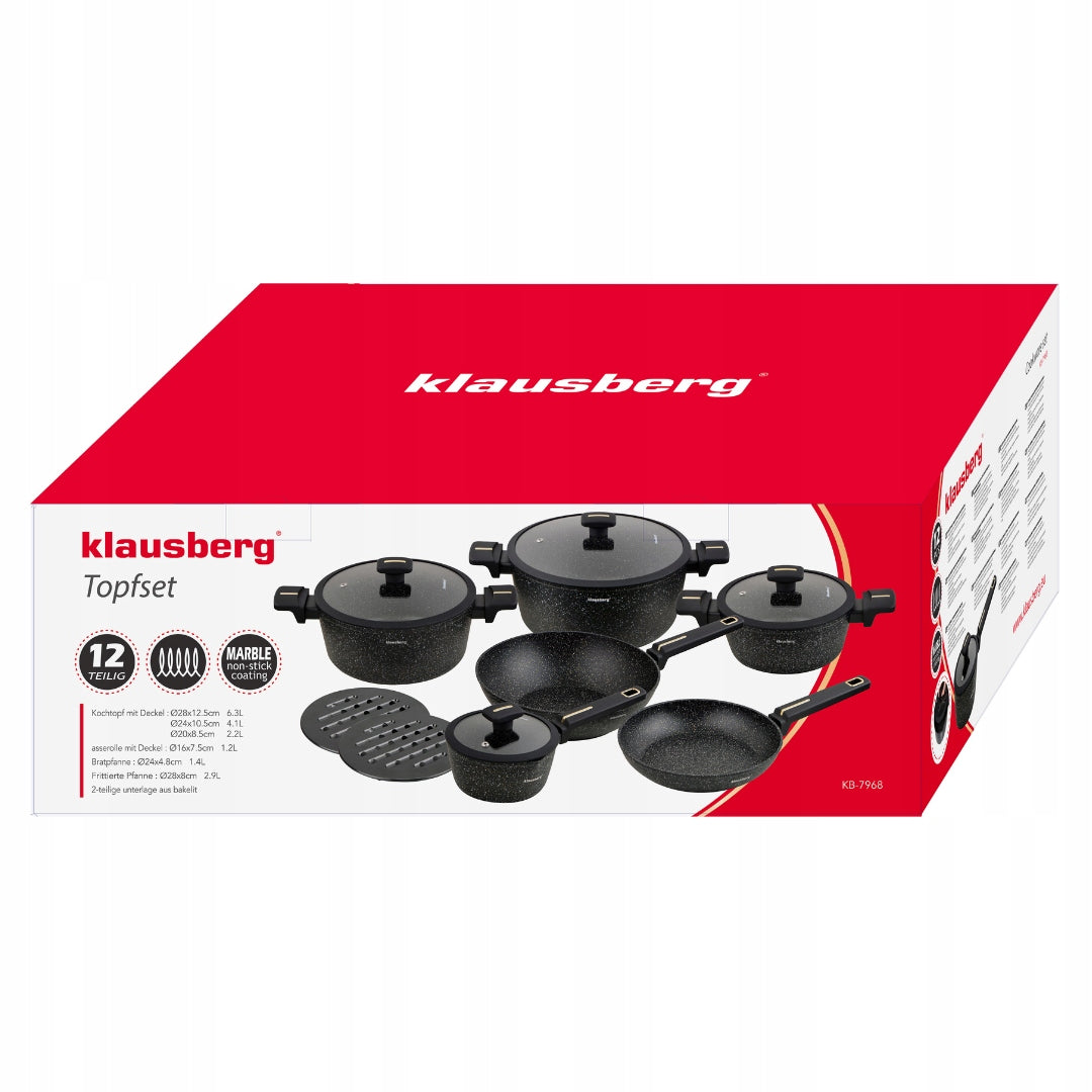 Set of pots 12 el with wok marble coating, induction KLAUSBERG KB-7968 Color black