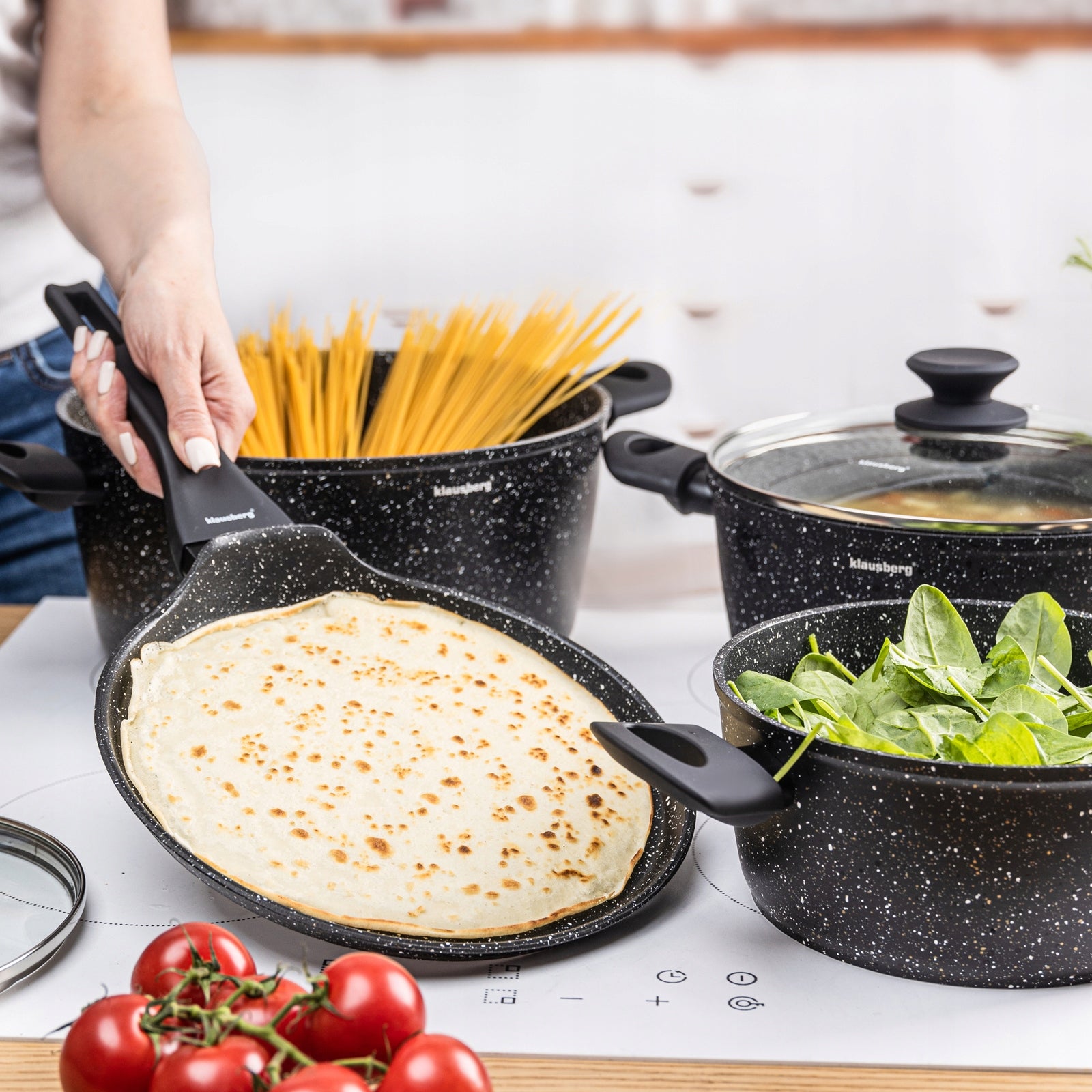Set of pots 7 el + pan marble induction Gas black Klausberg KB-7962 Color black
