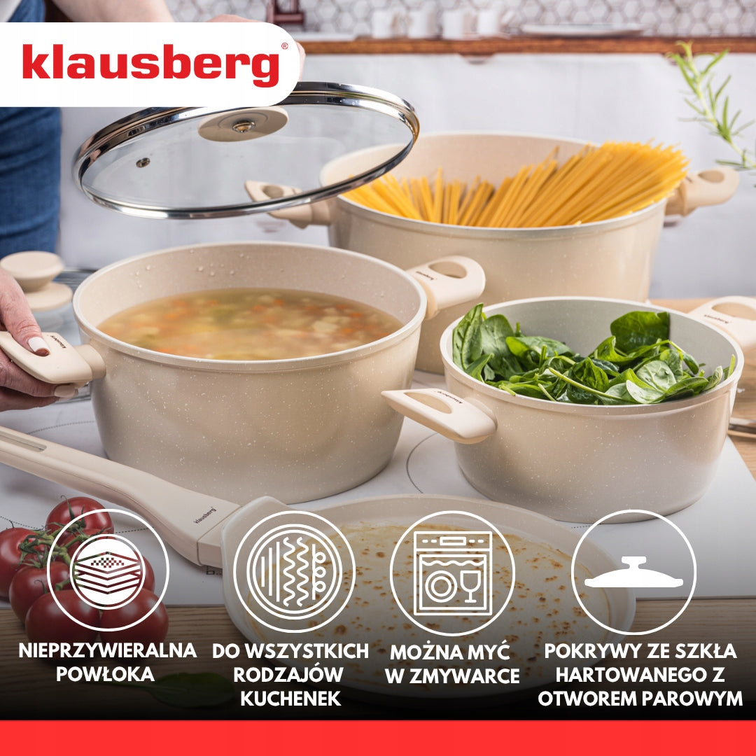 Set of pots 7el. + frying pan 24 cm, beige KLAUSBERG KB-7963 Induction Gas Brand Klausberg