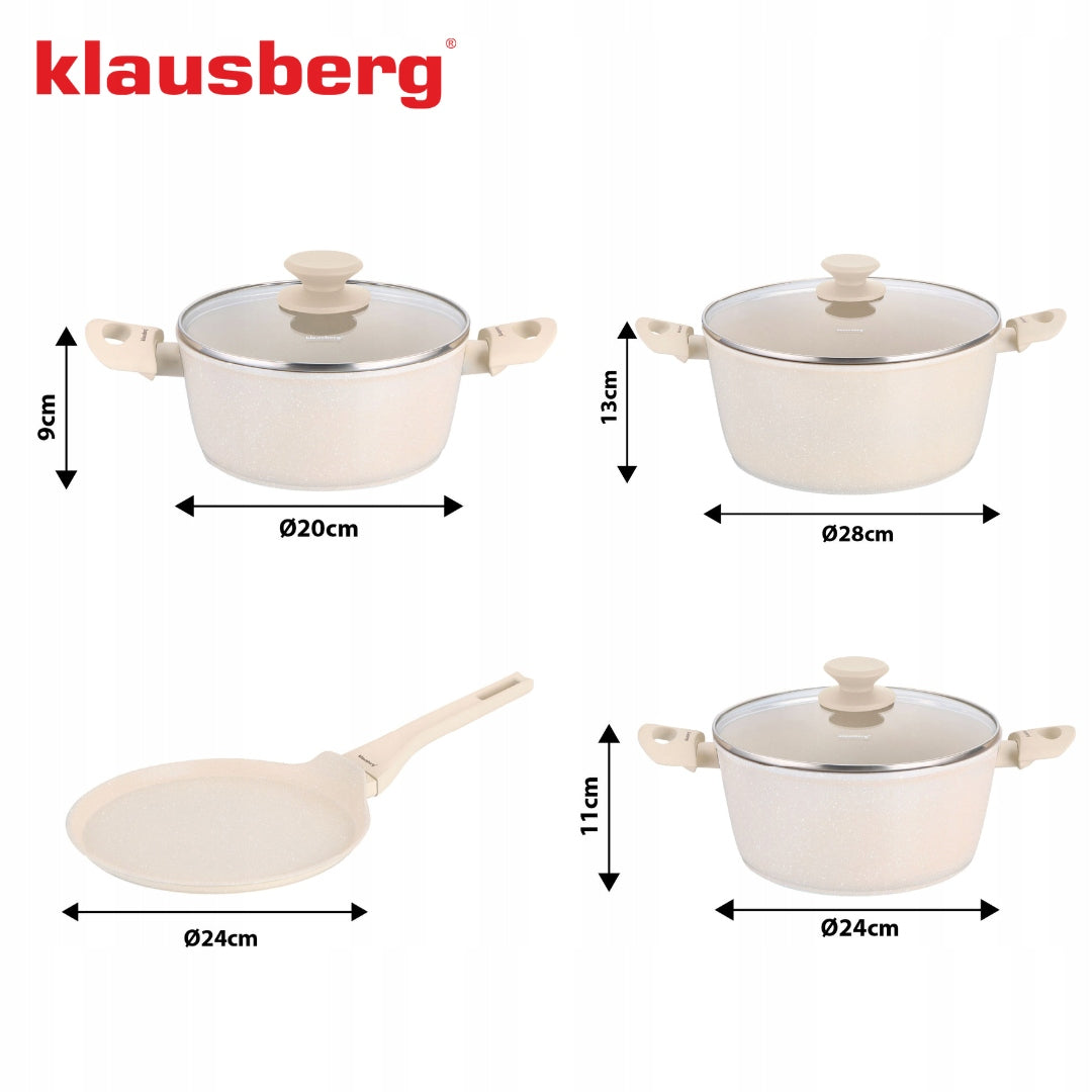 Set of pots 7el. + frying pan 24 cm, beige KLAUSBERG KB-7963 Induction Gas Material aluminum