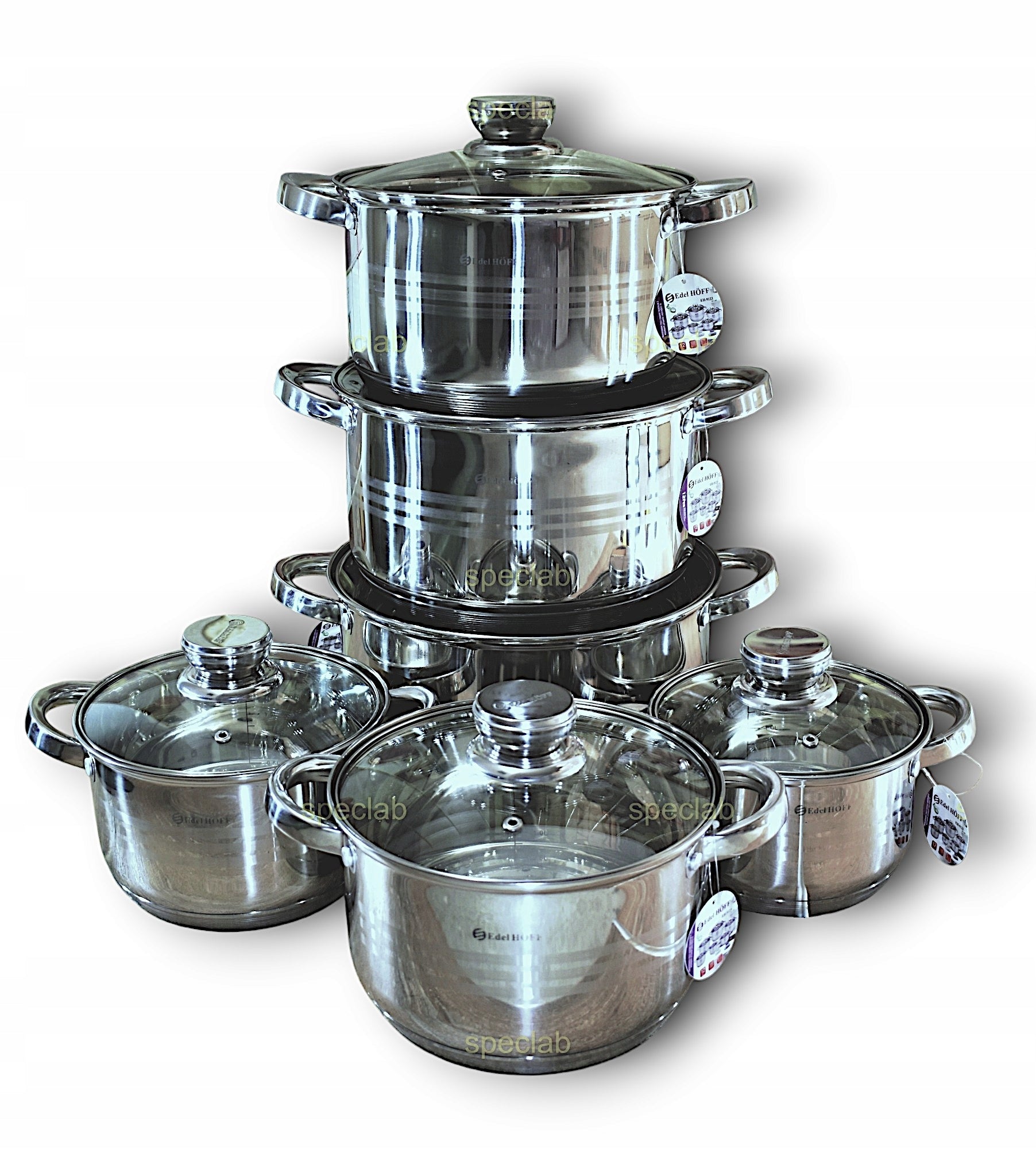 Set of pots Edel-hoff stainless steel 12 el. Manufacturer code EH-9123