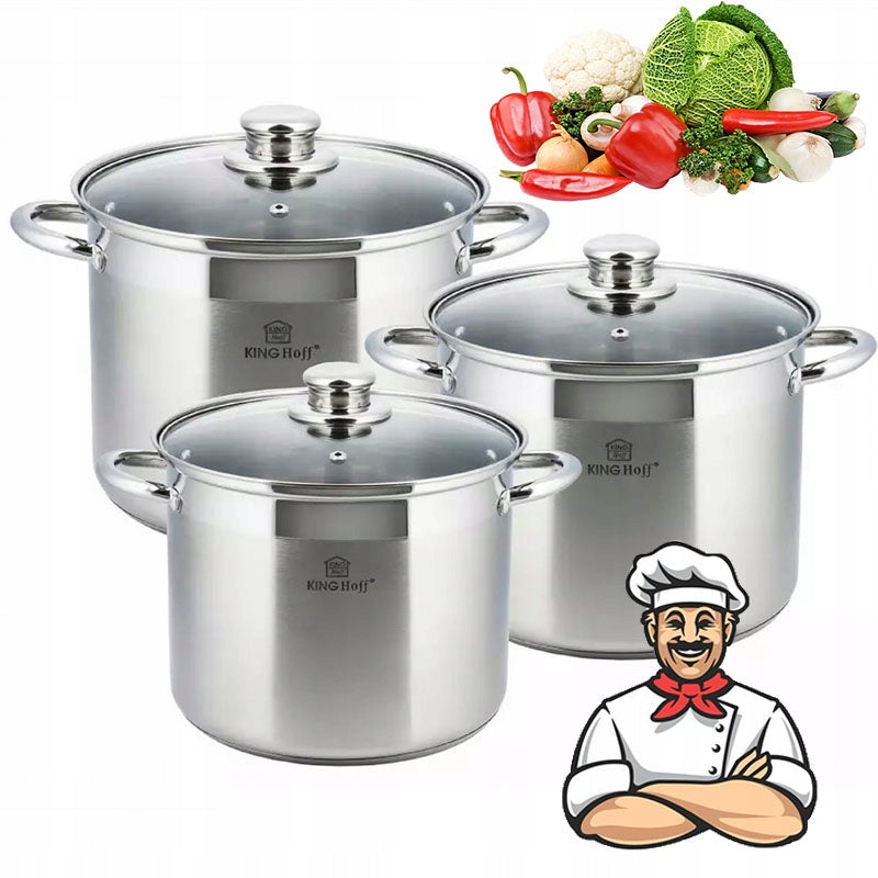 Set of pots LARGE BOILERS 5L 7L 9L Kinghoff stainless steel 6 el.
