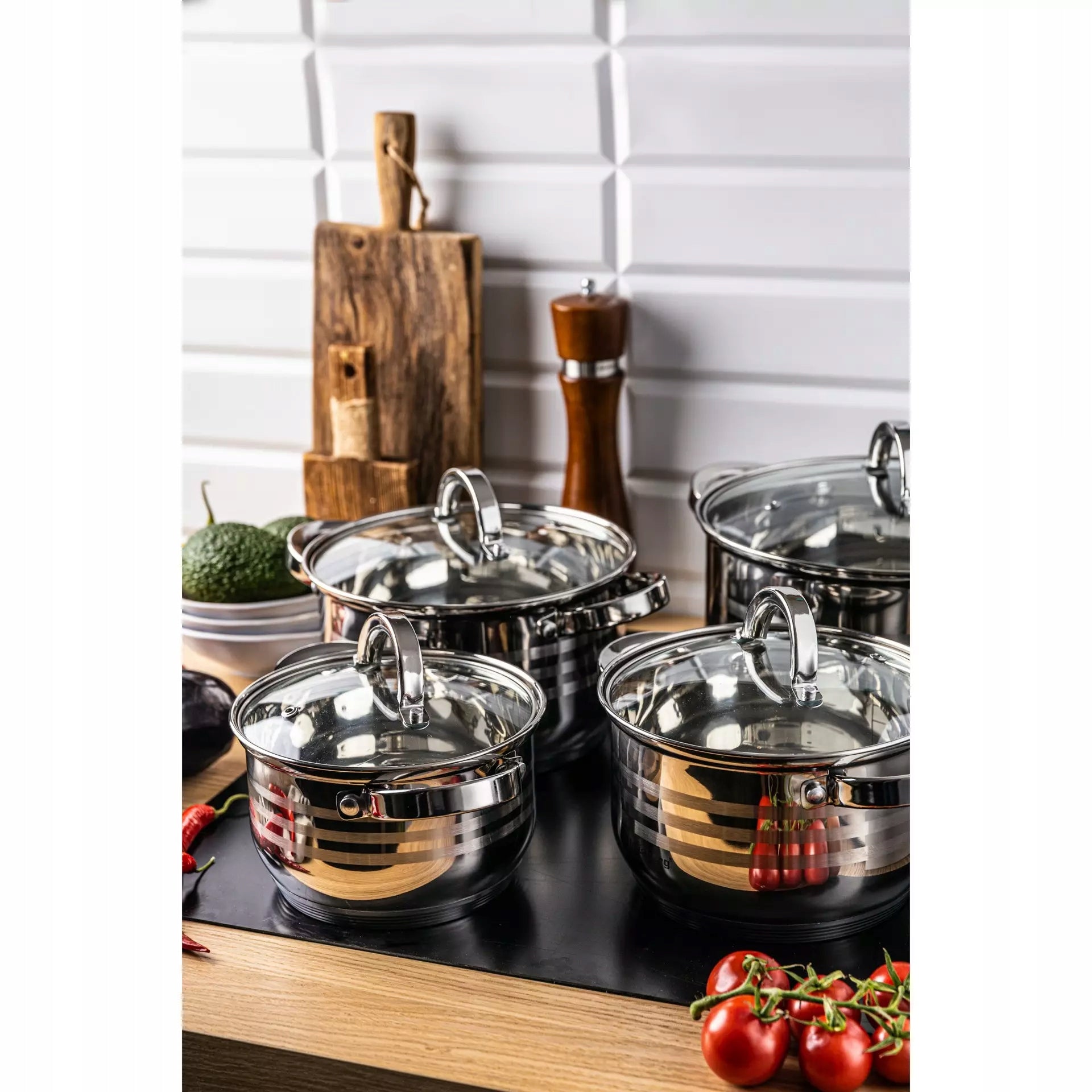 Set of pots, Ø16/18/20/22/20cm, steel Klausberg Number of items in the set 9