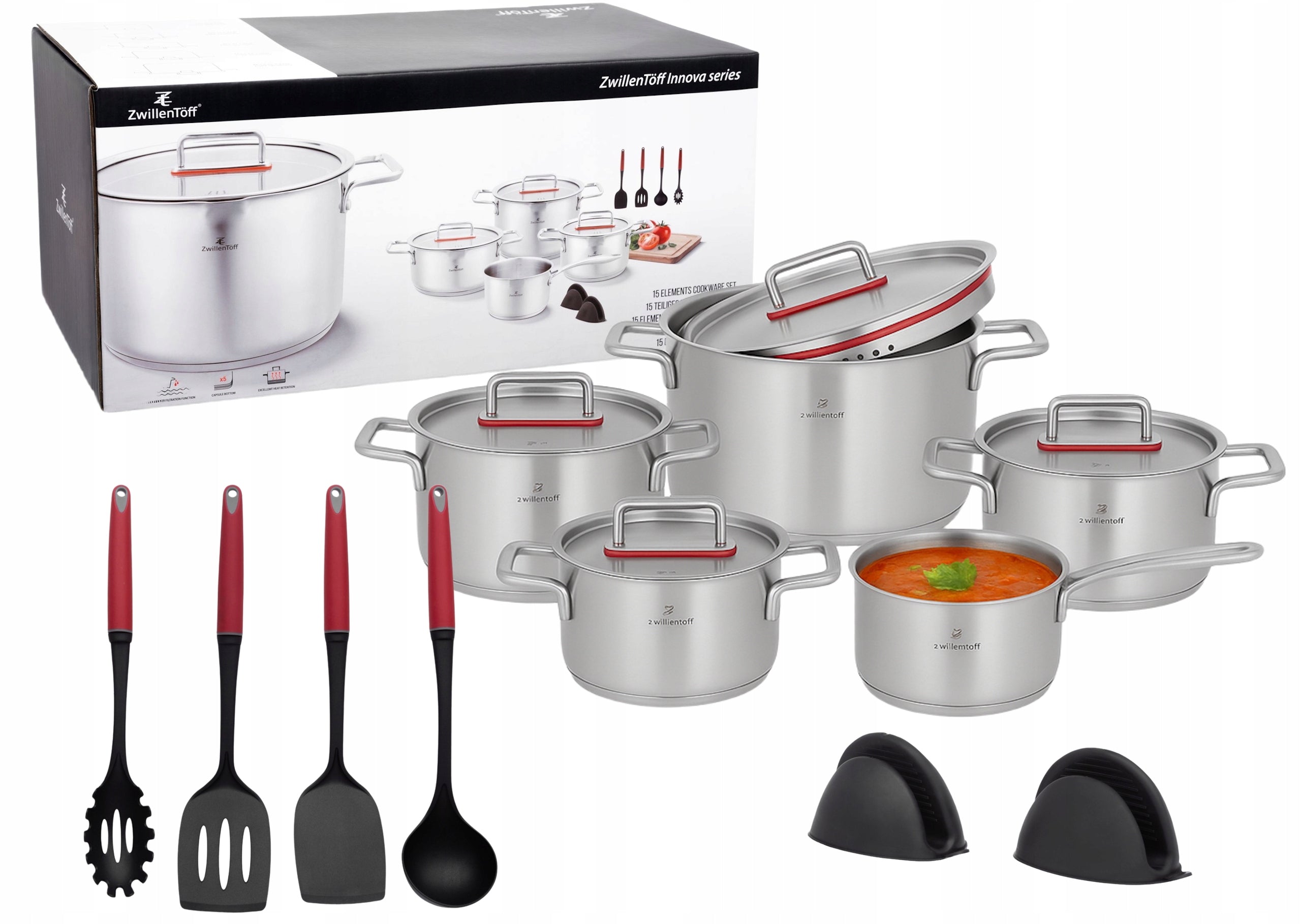 Set of pots ZWILLENTÖFF stainless steel 304 15 elements ZT-33251 Packaging status original