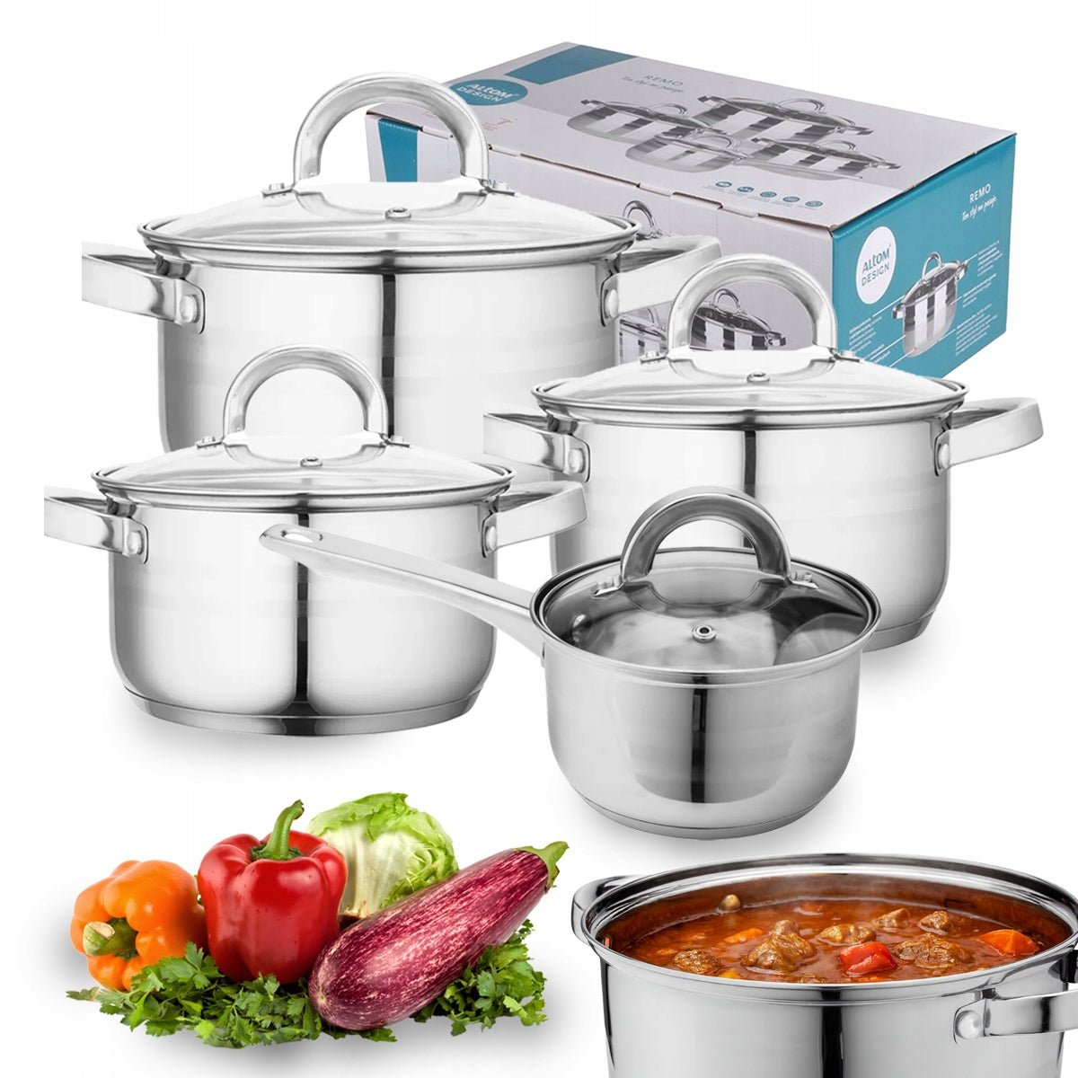 Set of pots stainless steel Altom Design Remo 8 el. induction gas SOLID
