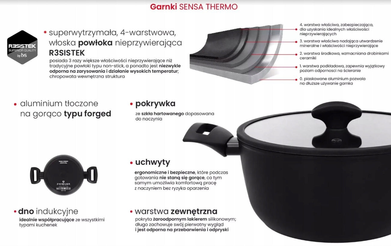 Set of pots with lid ZWIEGER SENSA 20/24cm induction 2,5l 4,4l 4el Number of items in the set 4