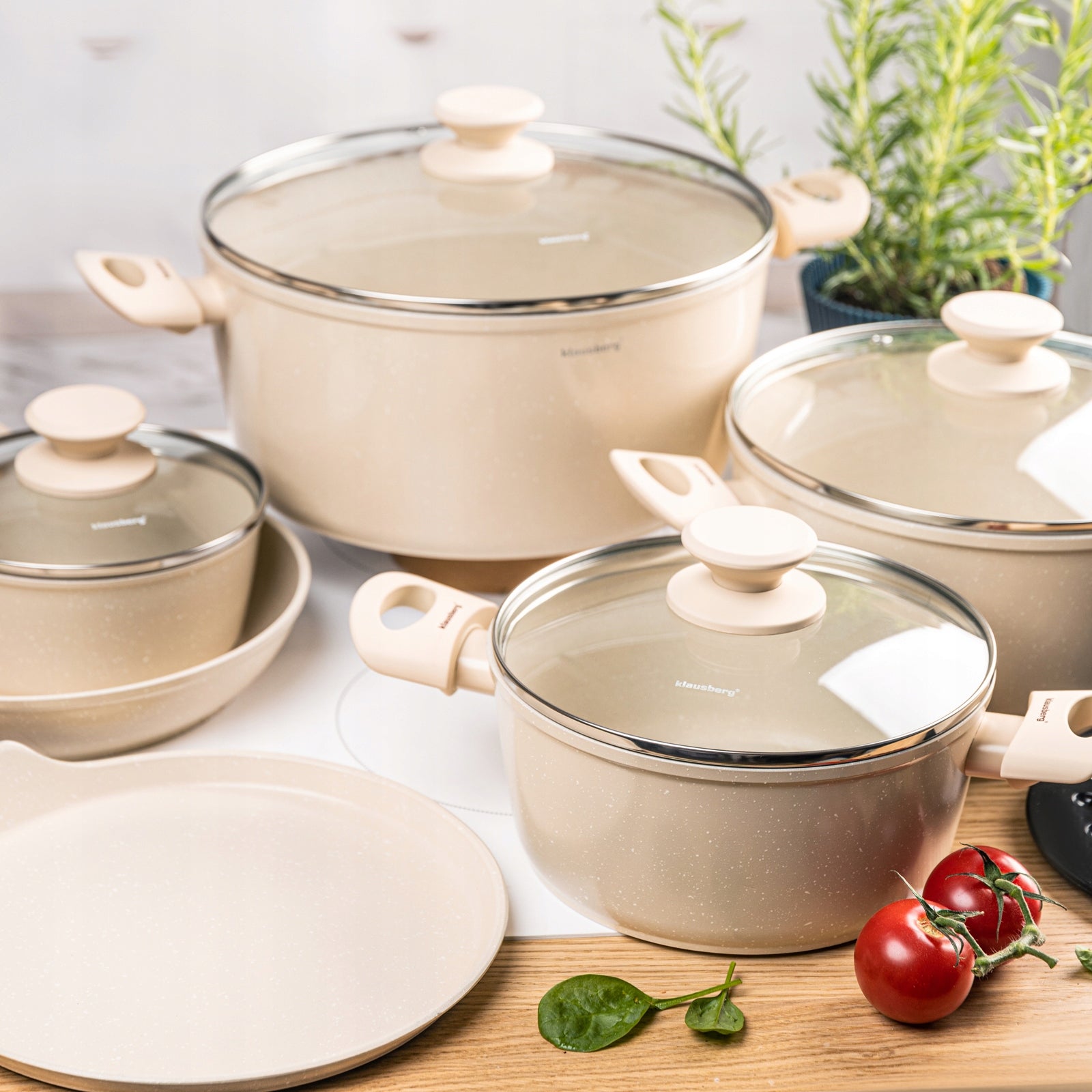 Set of pots with marbled non-stick coating 12-ele Coating type marble
