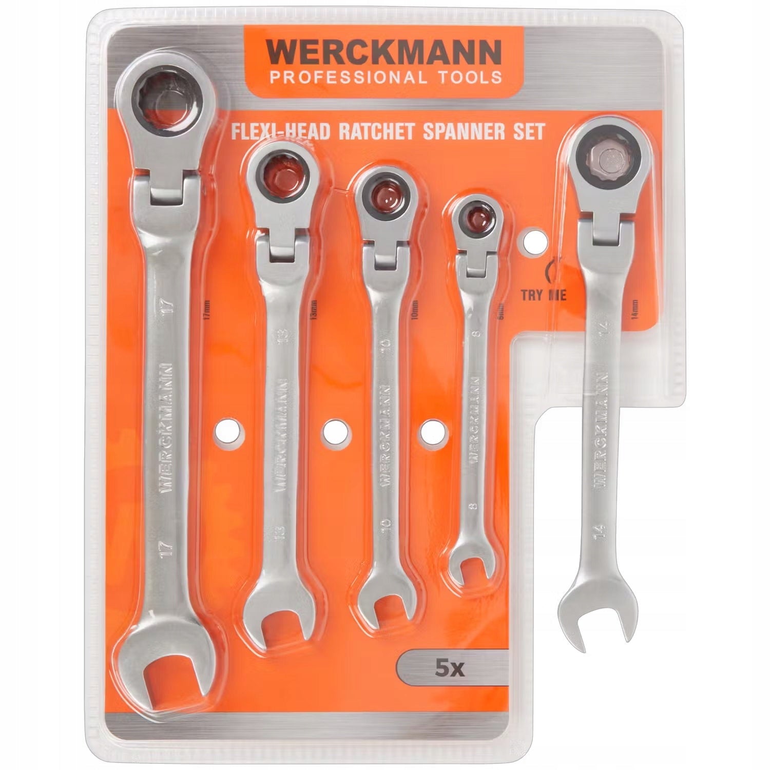 Set of ratchet and flat eye wrenches Werckmann 8-17