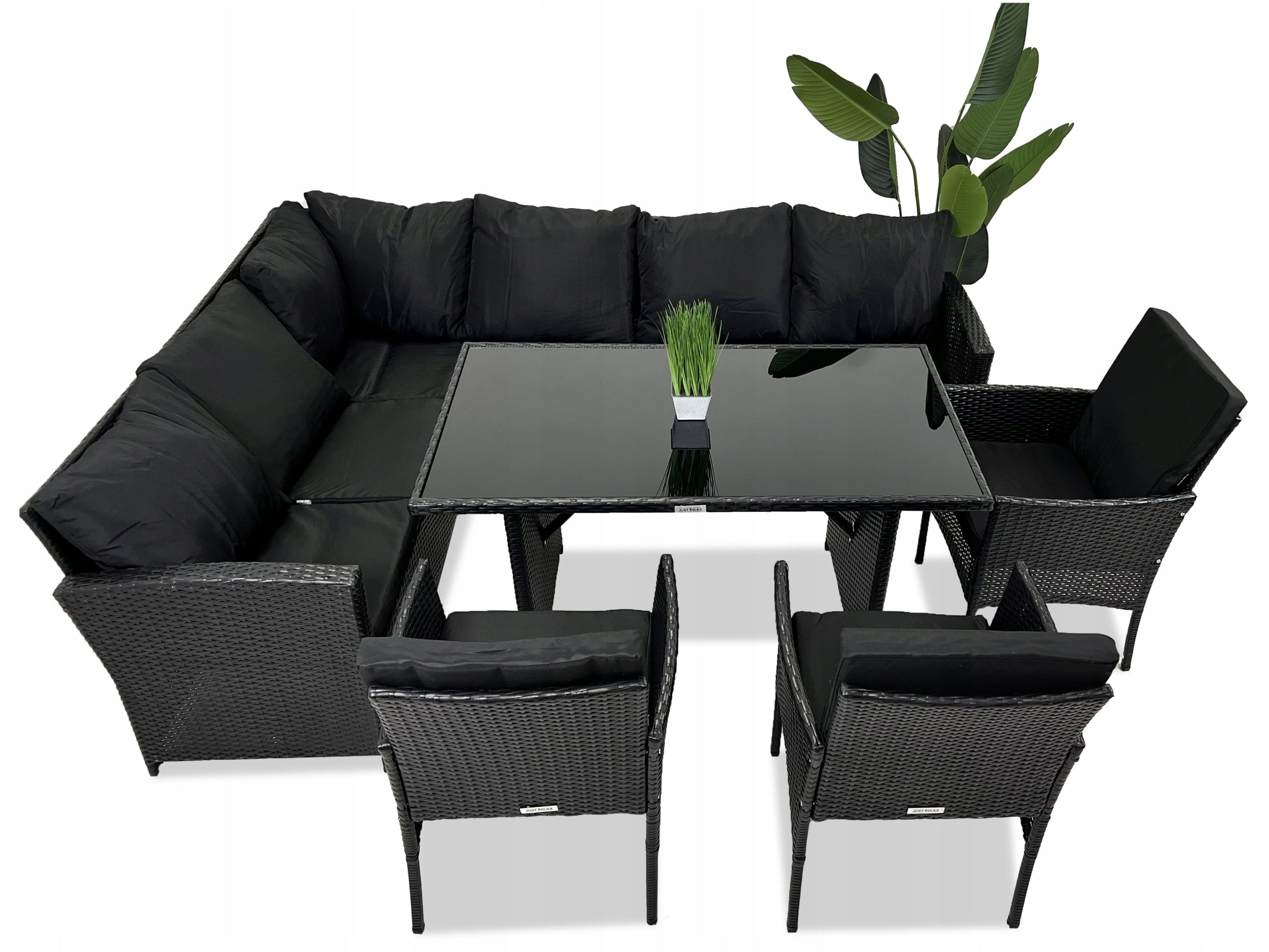 Set of rattan garden furniture CORNER + TABLE + ARMCHAIR 6 people BLACK Packaging status original