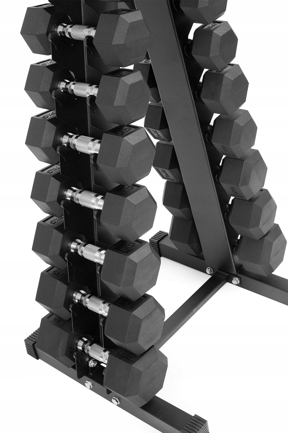 Set of rubberized hex dumbbells 2x1kg - 2x10kg with stand SOLID 110kg Brand SPORT BLAST