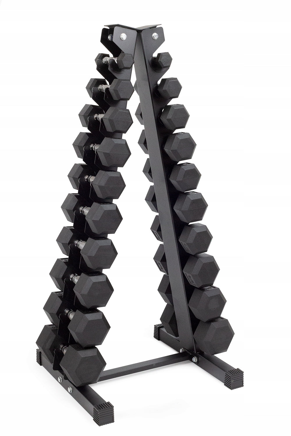 Set of rubberized hex dumbbells 2x1kg - 2x10kg with stand SOLID 110kg Manufacturer code ZESTAW HEX 1-10 ze stojakiem
