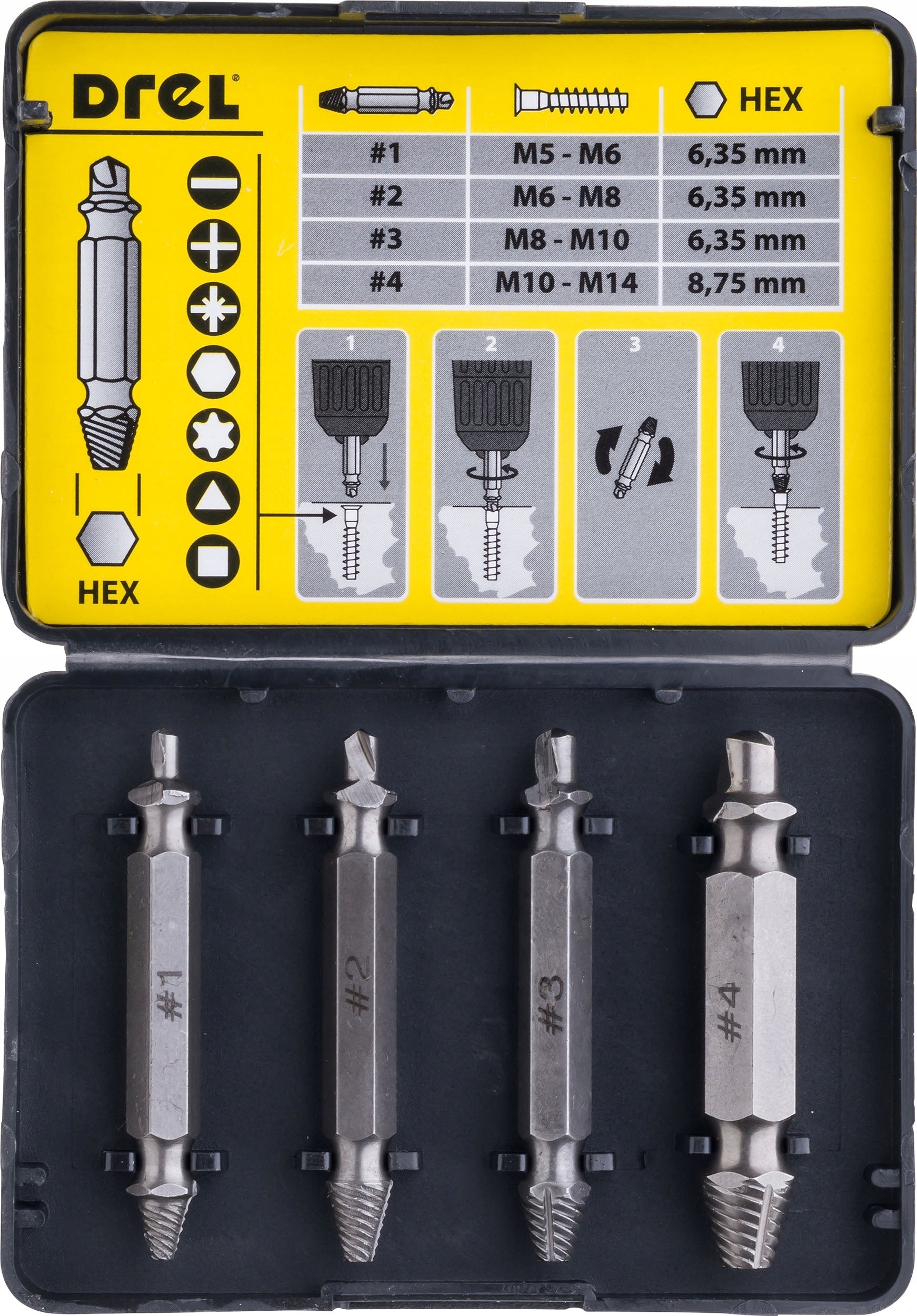 Set of screws for broken screws M5-M14, 4 pcs Brand Drel