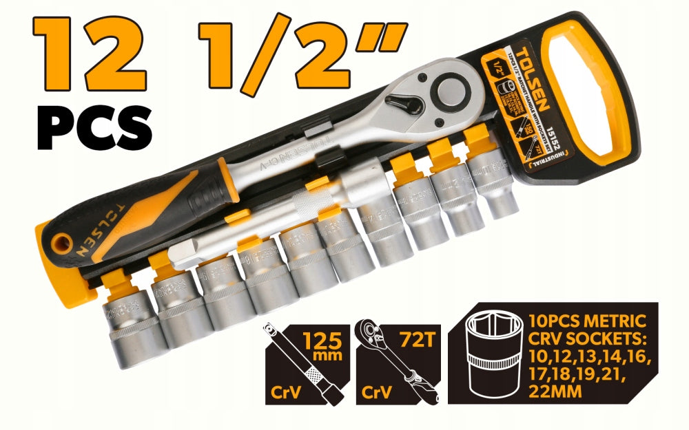 Set of socket wrenches 1/2 12 el TOLSEN ratchet CrV PRO Manufacturer code 15152