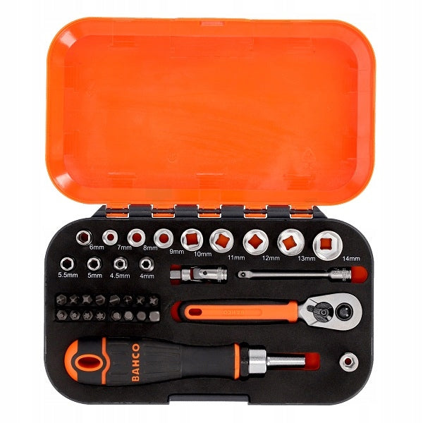 Set of socket wrenches and 1/4' bits with ratchet, 34pcs BAHCO Manufacturer code S34MC8H