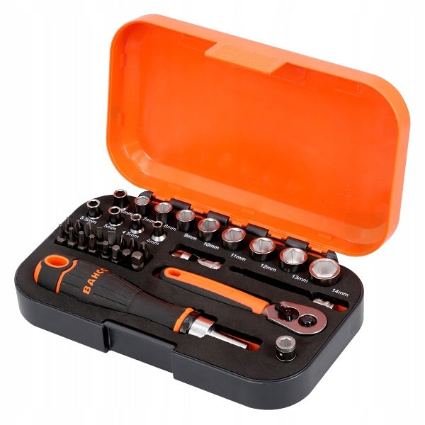 Set of socket wrenches and 1/4' bits with ratchet, 34pcs BAHCO