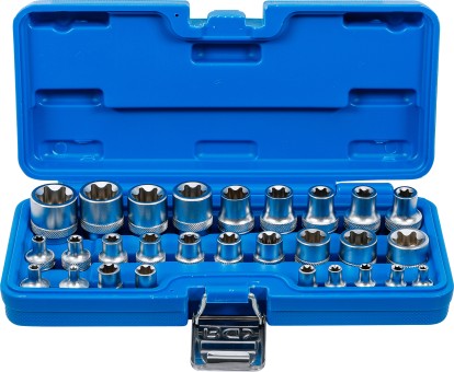 Set of sockets profile-E 1/4" 3/8" 1/2" E4 - E24 28pcs. in case BGS 70099