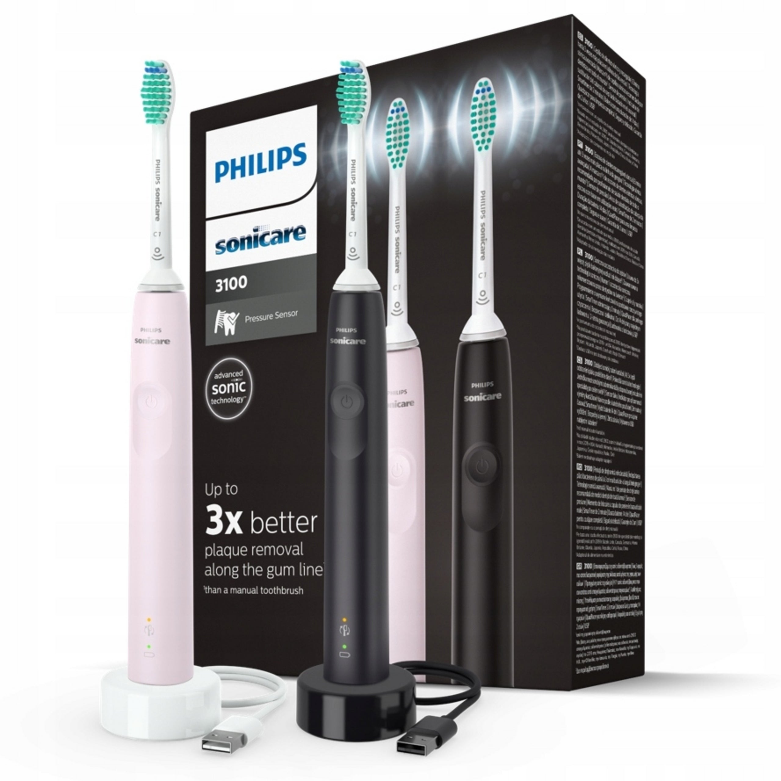 Set of sonic brushes PHILIPS Sonicare black and pink 2x charger