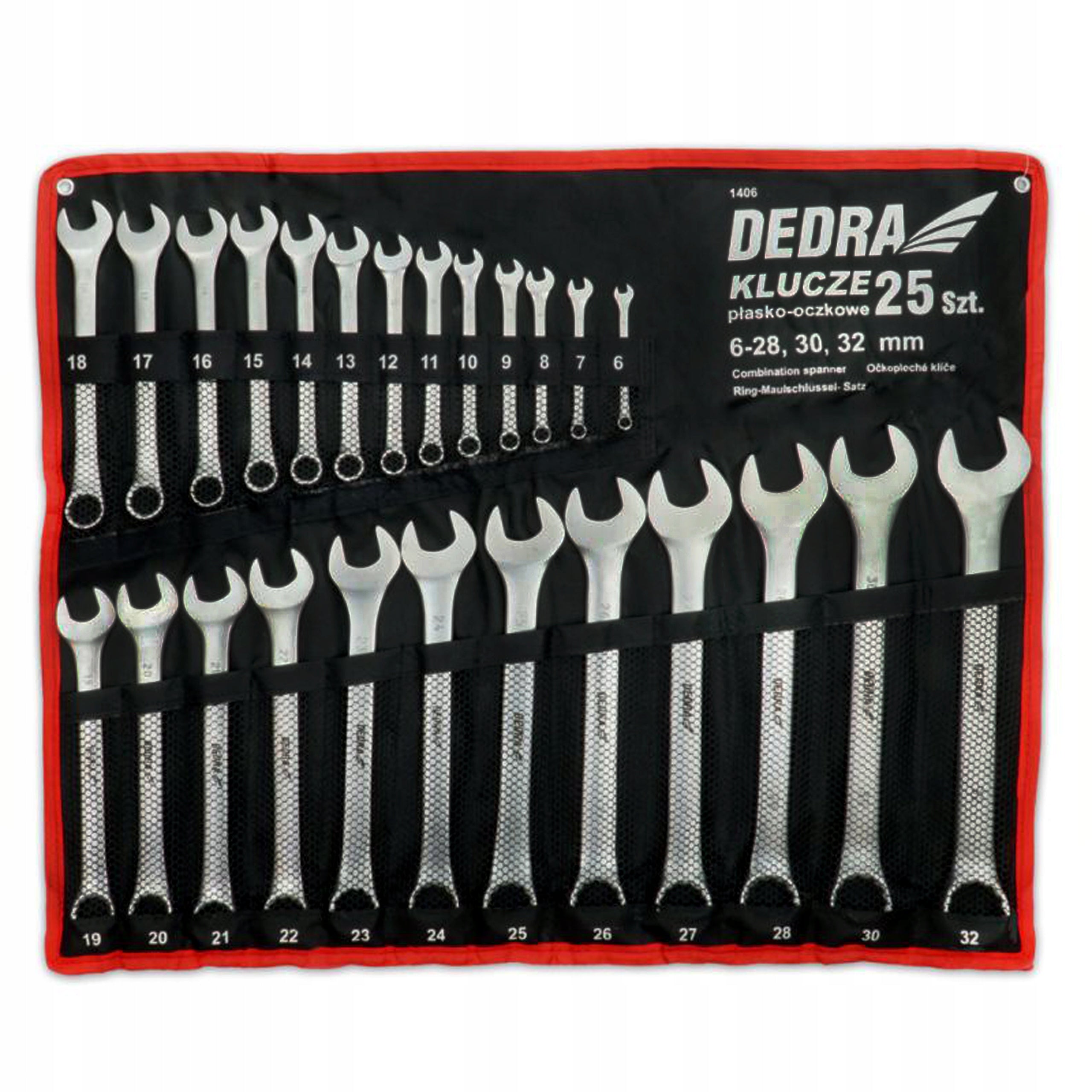 Set of spanner wrenches DEDRA 1406 25 szt.CrV flat-eye.6-28,30,32mm