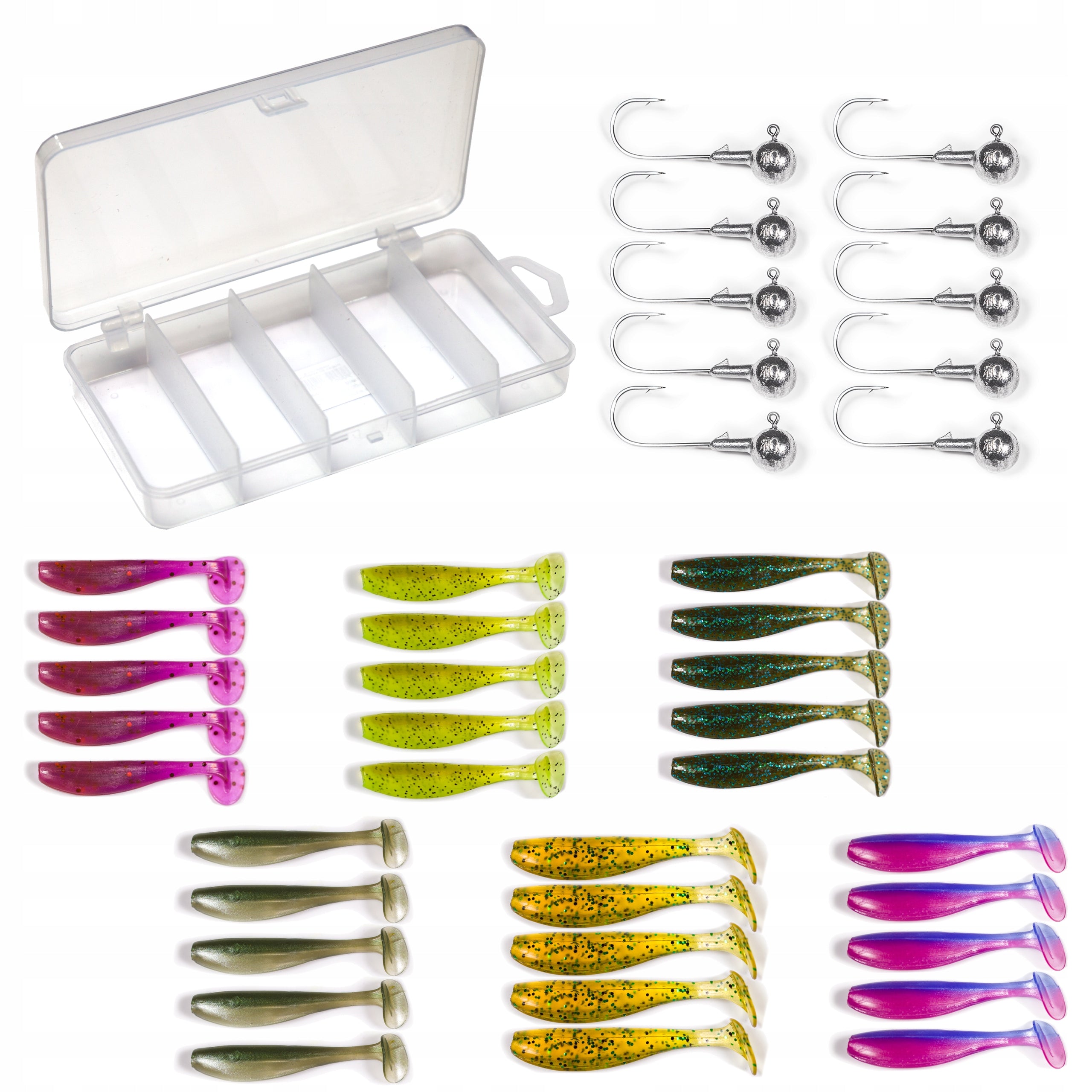 Set of spinning lures 30 pcs + 10 jig heads - perch pike + box