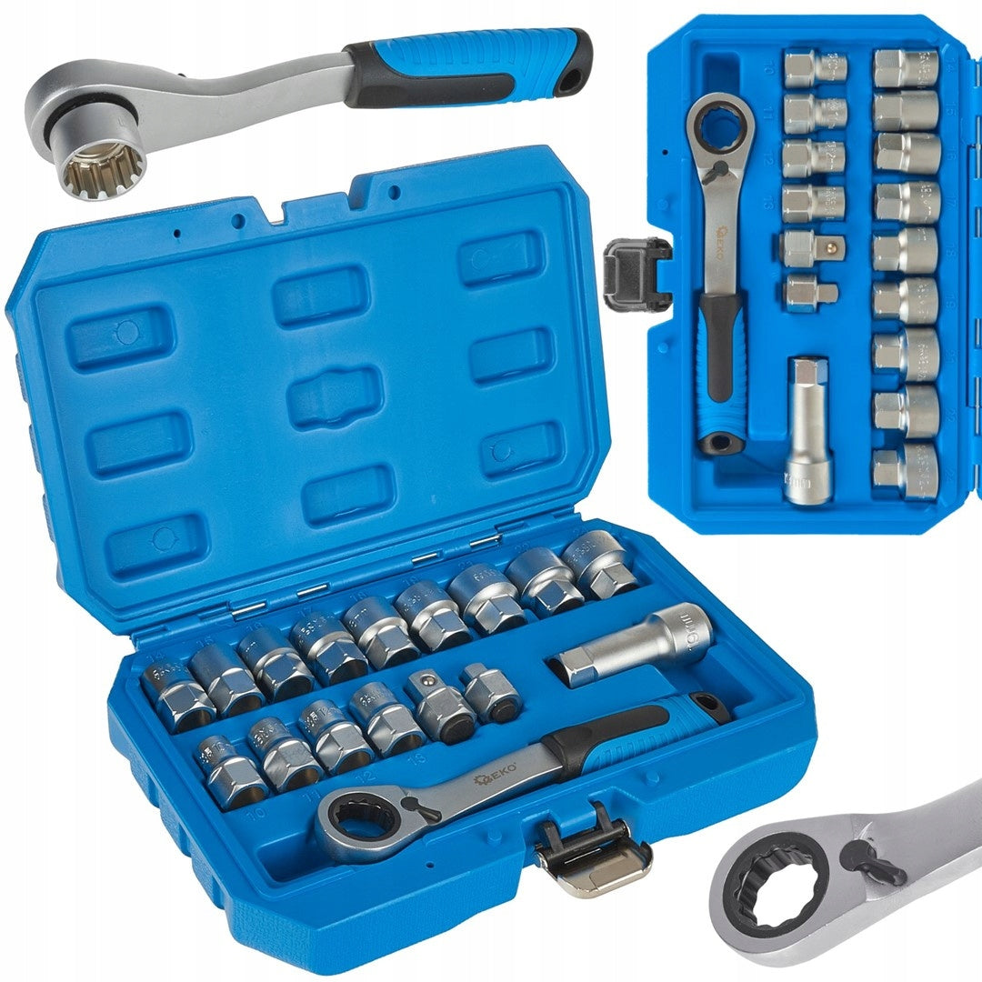 Set of spline sockets with ratchet GEKO 10-24mm 17el. CrV