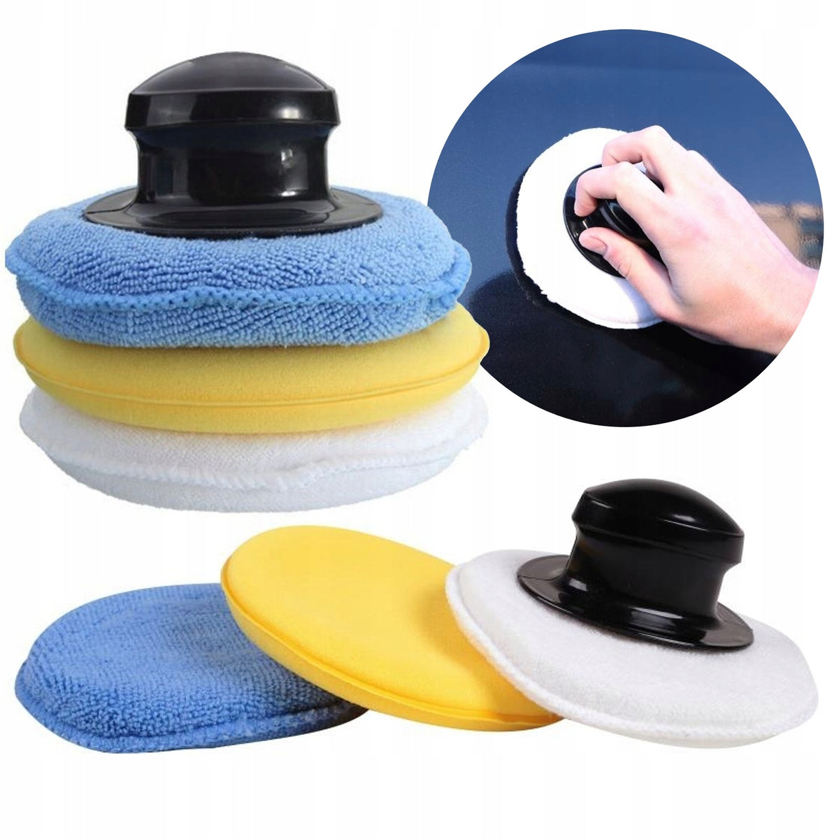 Set of sponges 3+1 lacquer polishing applicators with handle Wax pads