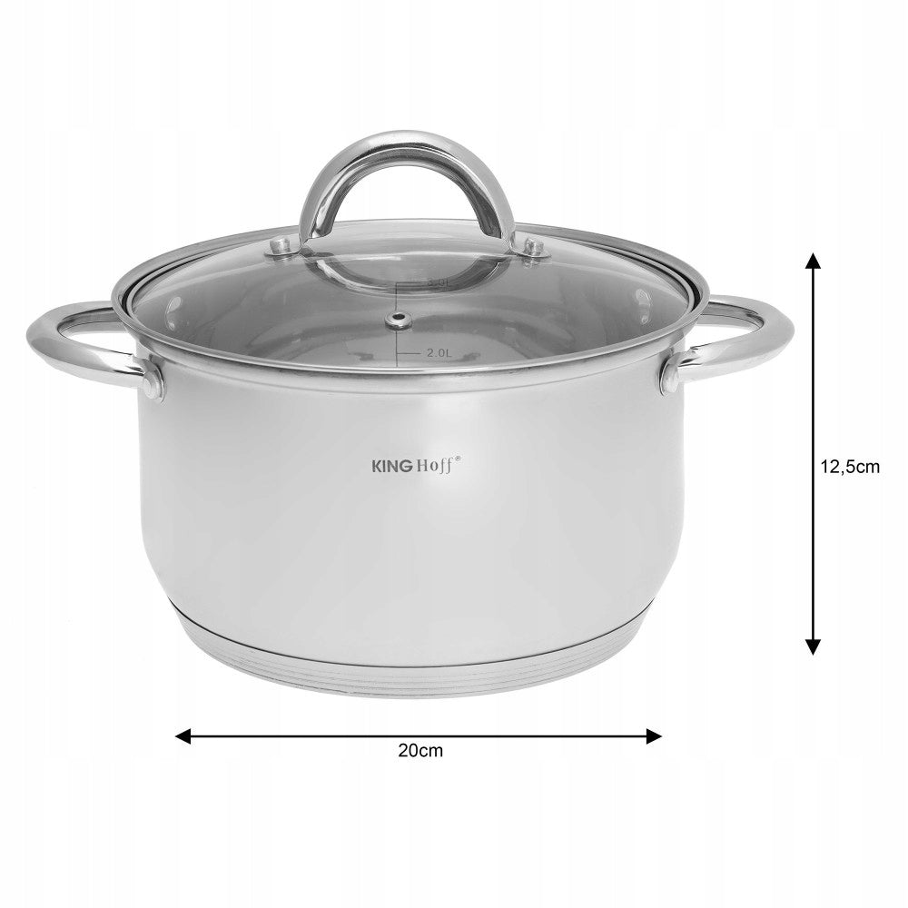 Set of stainless steel pots for gas and induction Ø16/18/20 cm, 6 el. KINGHoff Color silver
