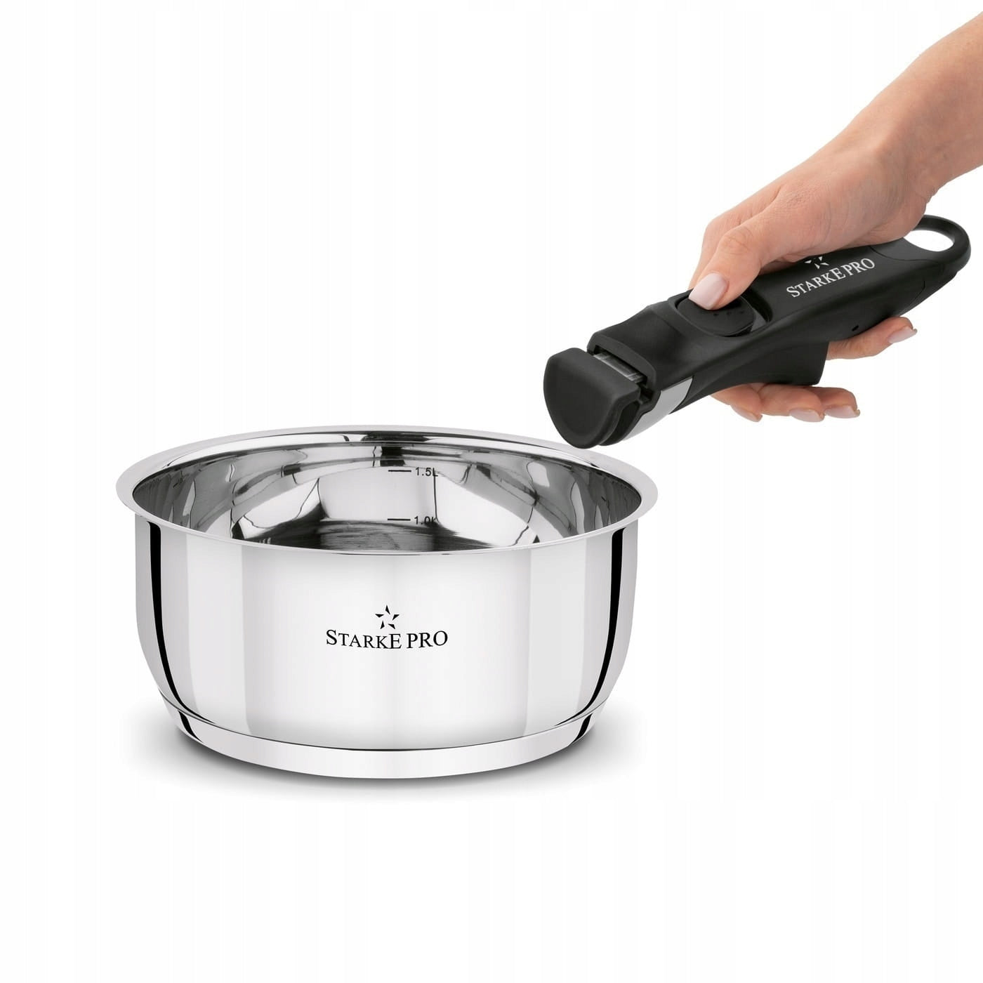 Set of steel pots and pans with detachable handle Number of items in the set 9