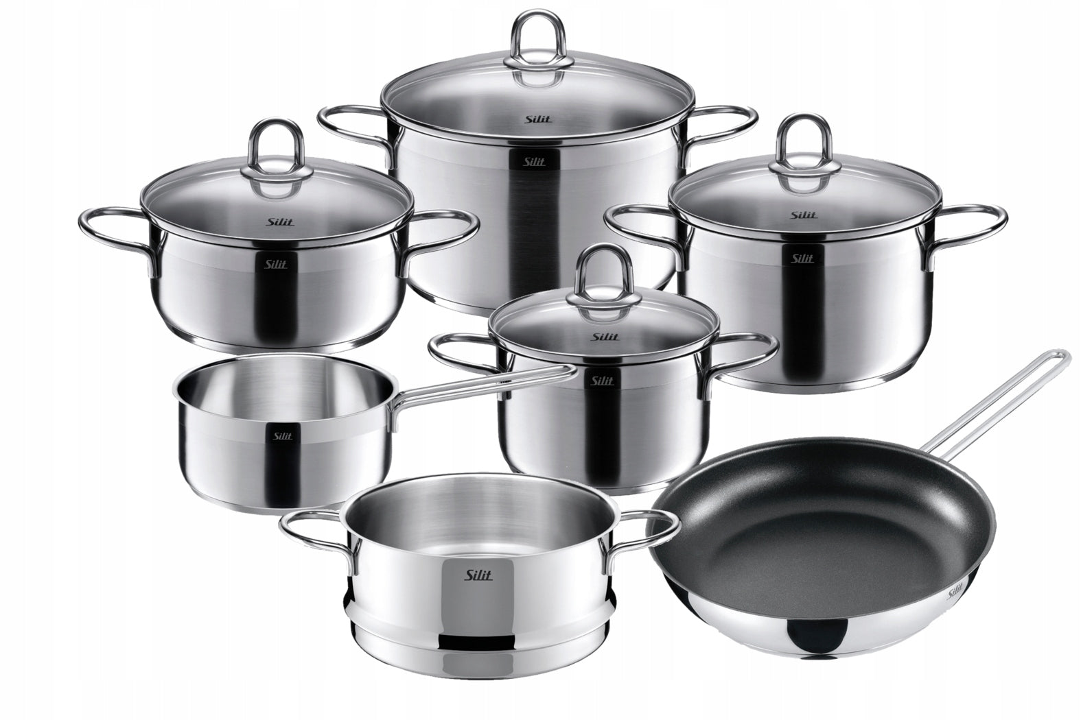 Set of steel pots with lids Silit Diamant 11 el. induction gas