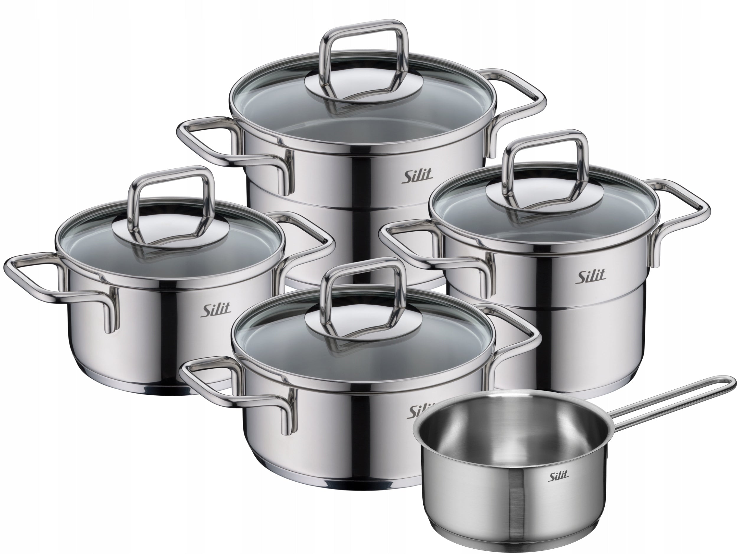 Set of steel pots with lids Silit Extra Cook 9 el. induction small