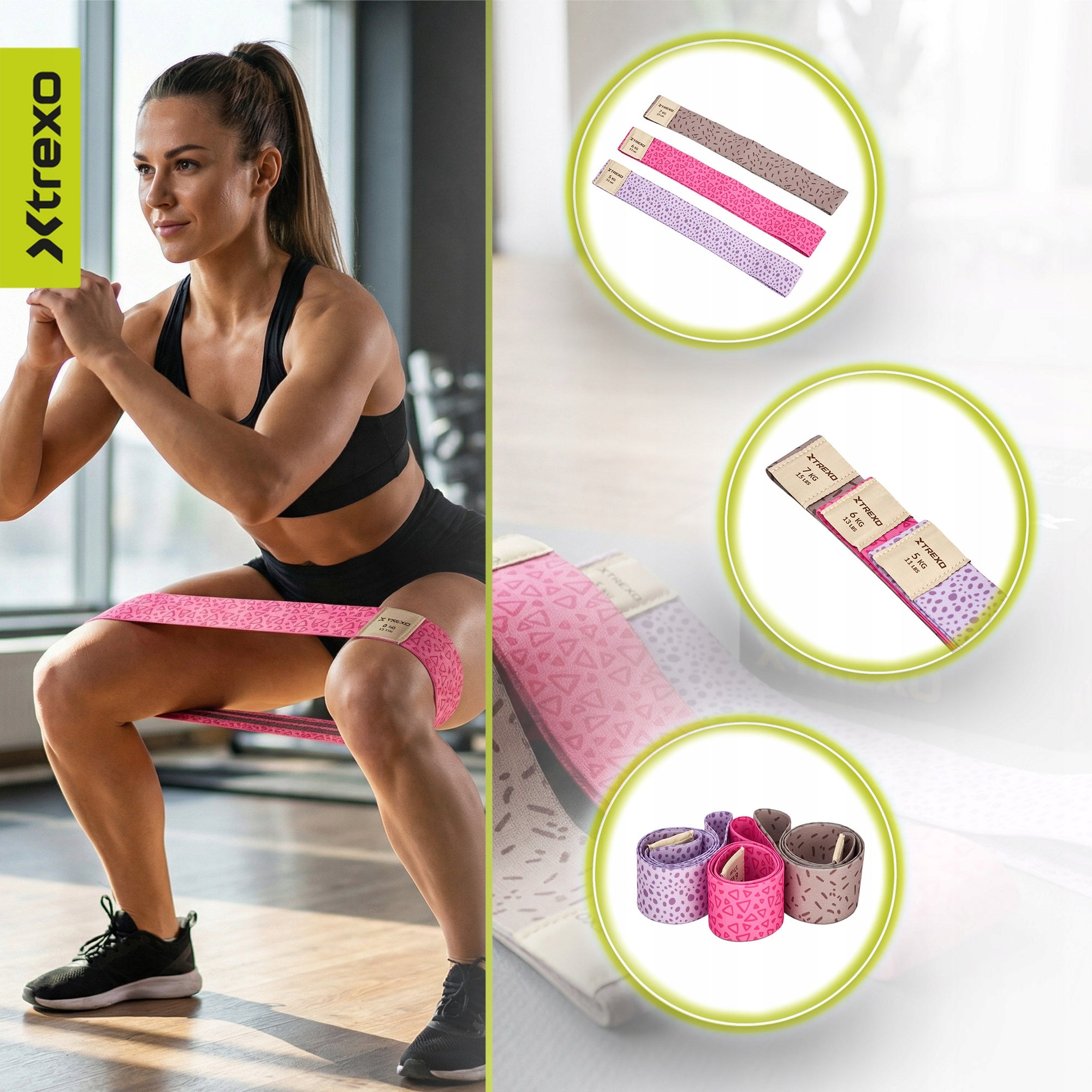 Set of tapes XTREXO embroidery multicolor FOR FITNESS EXERCISES HIGH QUALITY Width 8 mm