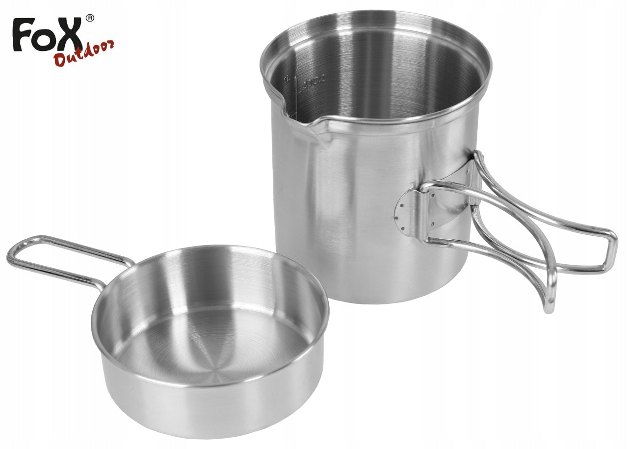 Set of tourist dishes pan pot canteen steel MFH FOX Color silver