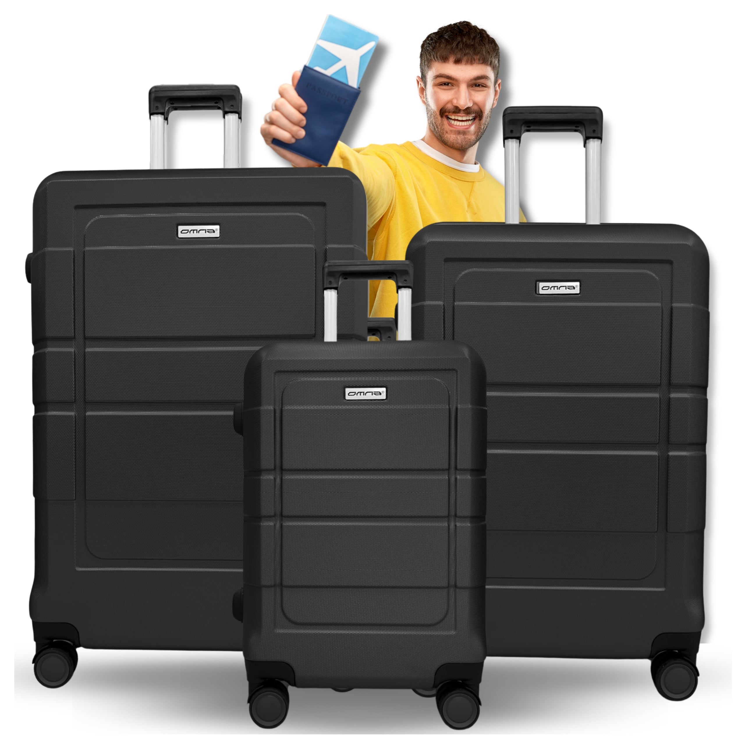 Set of travel suitcases on wheels set large 94L medium 63L small 40L