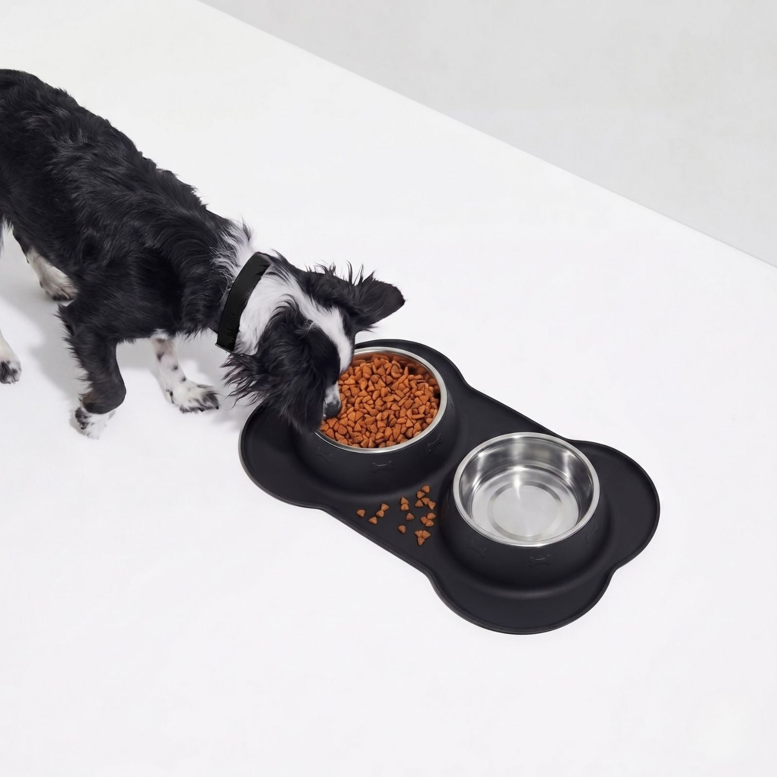 Set of two 2x400ml metal bowls, stable silicone cat dog mat Trade name Miska Podwójna dla Psa Kota Antypoślizgowa