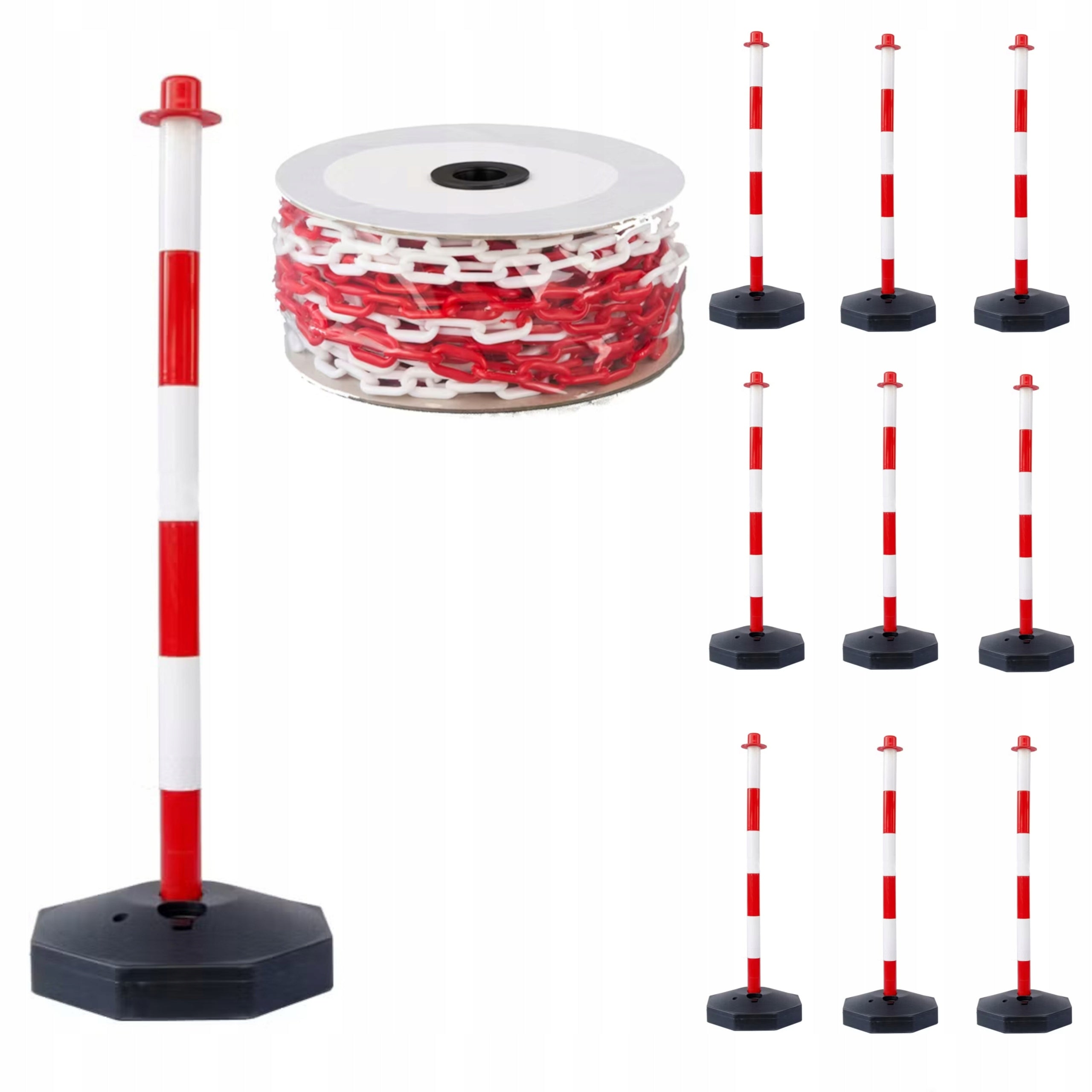 Set of warning posts x10 +Fence lance white red 25m