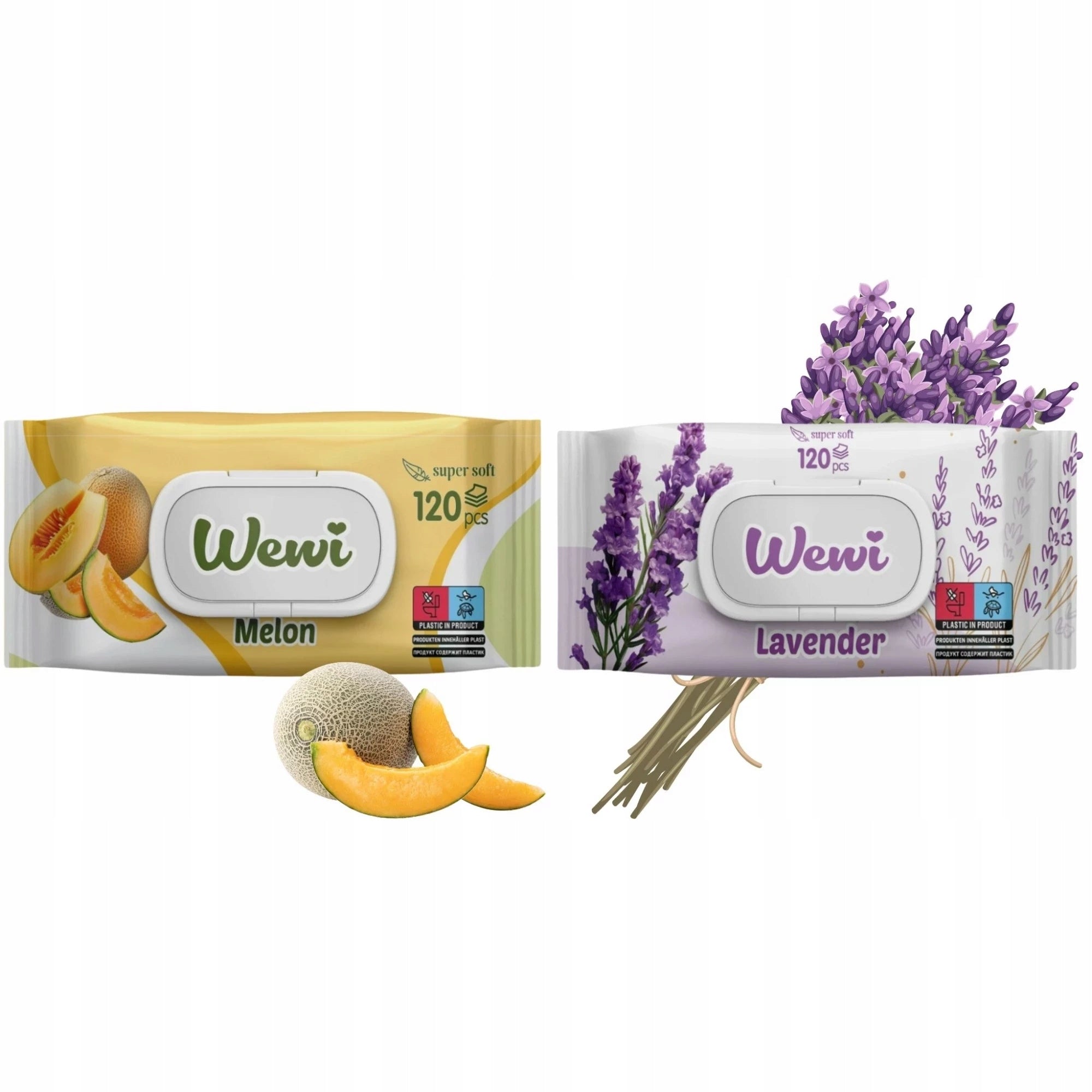 Set of wet wipes WEWI Melon and Lavender 2x 120pcs delicate