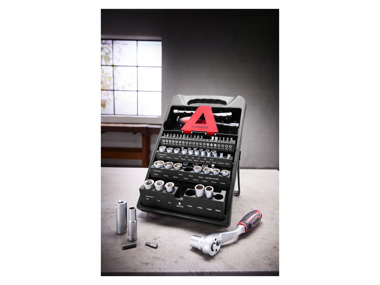 Set of wrenches with ratchet socket bits PARKSIDE in organizer 61 EAN (GTIN) 4334036000458