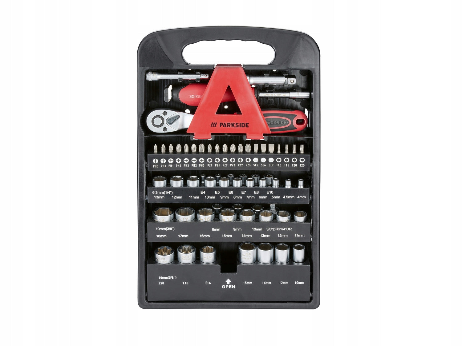 Set of wrenches with ratchet socket bits PARKSIDE in organizer 61 Manufacturer code PSSS 61 D4