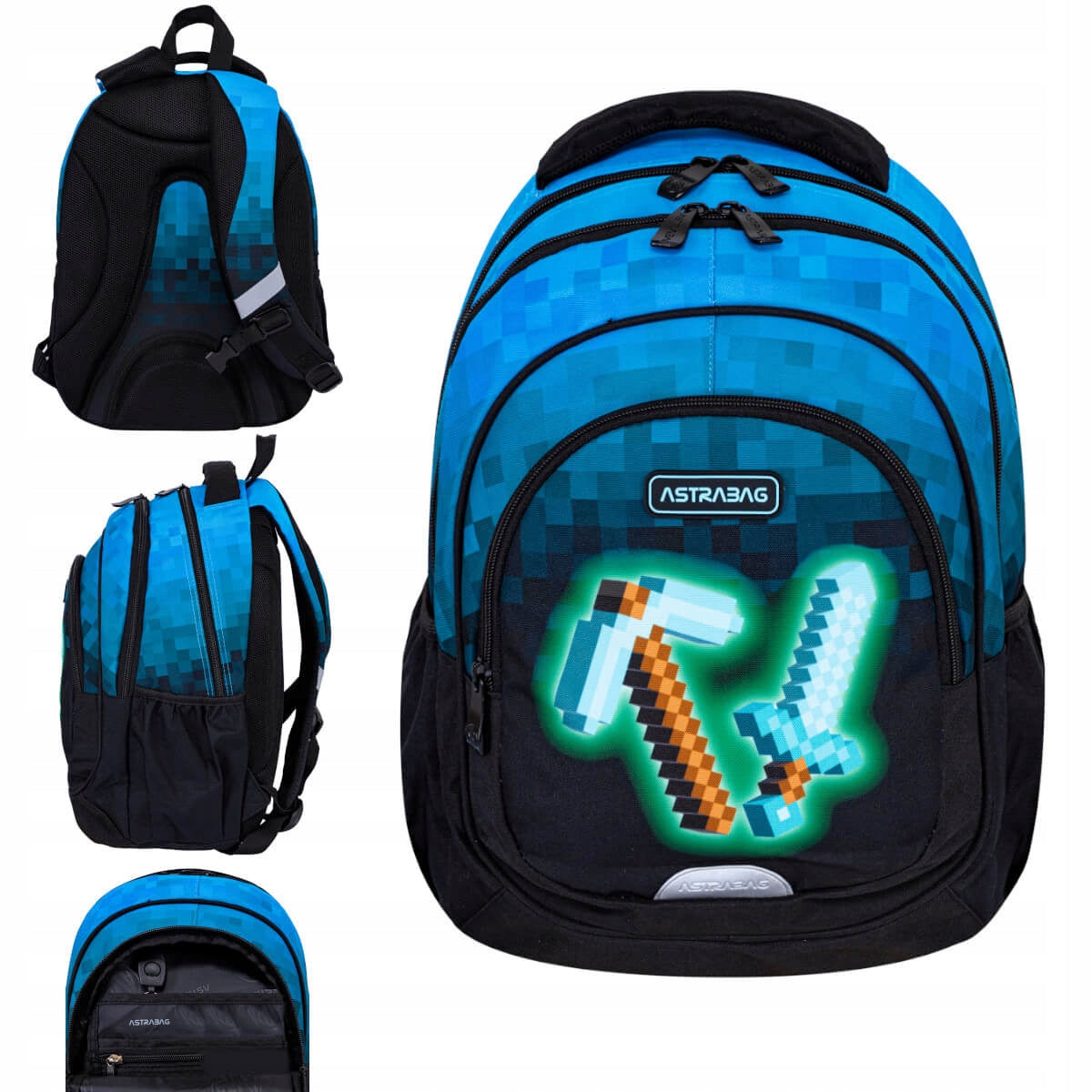 Set school starter kit backpack 20l pencil case bag Minecraft Blue Pixel ASTRA Manufacturer code AS-12