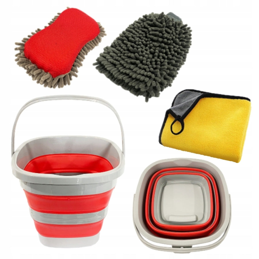 Set towel glove sponge folding bucket for car washing