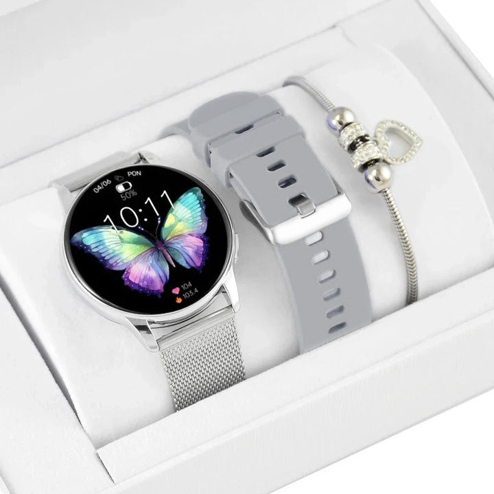 Set women's watch SMARTWATCH Rubicon SILVER 2 STRIPES + BRACELET
