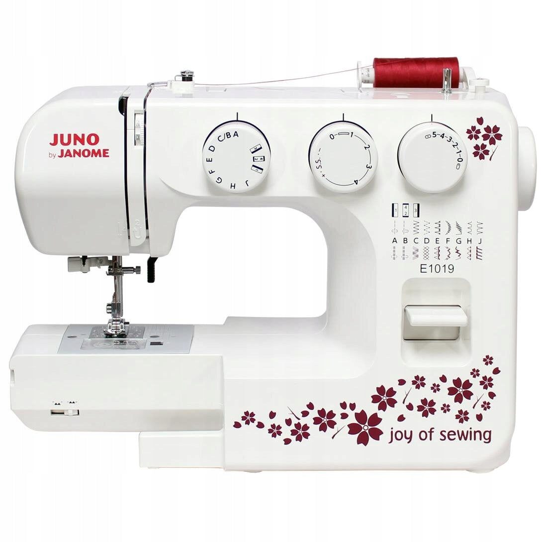 Sewing machine JANOME Juno E1019 Sewing features stitching pleating repairing sewing of elastic fabrics edge finishing quilting applique sewing decorative sewing sewing zips hole edging hem sewing backstitching rubber sewing hemming