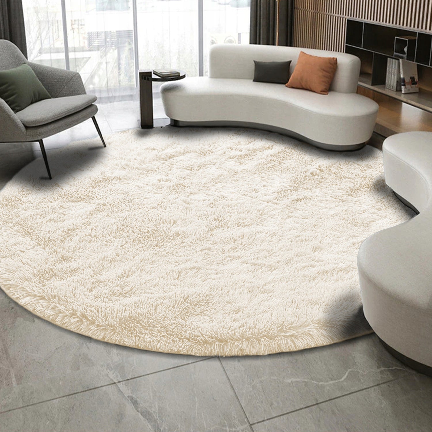 Shaggy rug non-slip round living room soft plush 120x120 Packaging status original
